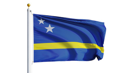 Curaçao flag waving on white background, close up, isolated with clipping path mask alpha channel transparency