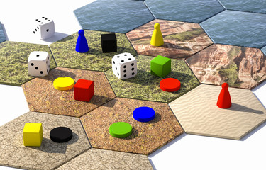 hexagonal board game 3d illustration