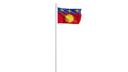 Guadeloupe flag waving on white background, long shot, isolated with clipping path mask alpha channel transparency