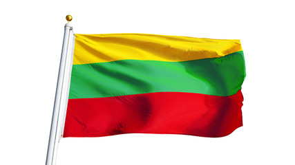 Lithuania flag waving on white background, close up, isolated with clipping path mask alpha channel transparency