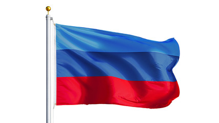 Luhansk People's Republic flag waving on white background, close up, isolated with clipping path mask alpha channel transparency