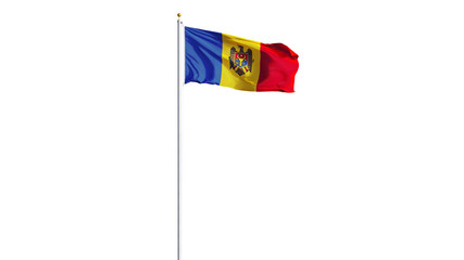 Moldova flag waving on white background, long shot, isolated with clipping path mask alpha channel transparency