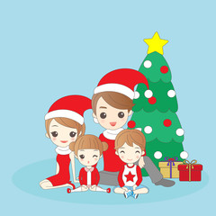 cartoon christmas  family smling happily