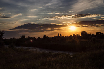 sunset, church