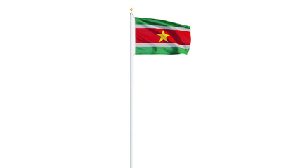 Suriname flag waving on white background, long shot, isolated with clipping path mask alpha channel transparency