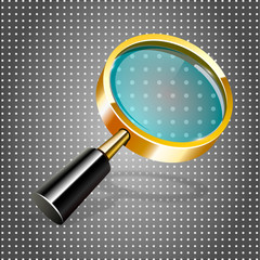 Gold Magnifying Blu Glass on dots background