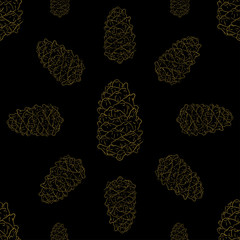 Golden fir cones decor seamless pattern. Vector illustration for your design