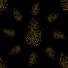 Golden feather decor seamless pattern. Vector illustration for your design