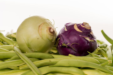 grüne Bohnen und Kohlrabi