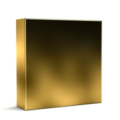 Golden Cube Isolated on White Background. 3D Rendering Illustrat