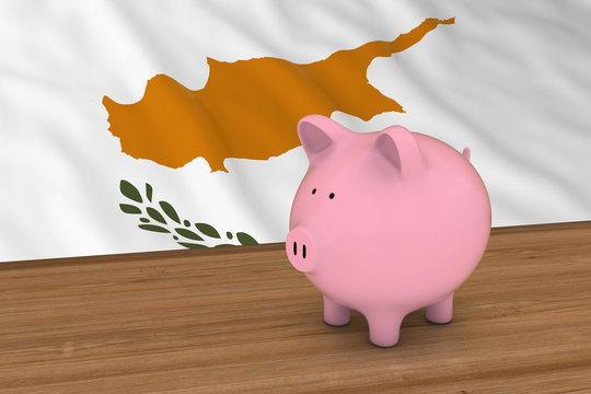 Cyprus Finance Concept - Piggybank in front of Cypriot Flag 3D Illustration