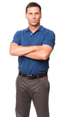 Obraz premium Causal dress businessman supervisor executive vice president in polo shirt isolated on white background