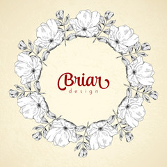 Vintage circle frame briar sketch template. Vector illustration for your design