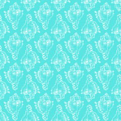 Seamless sketch seashell template background. Vector illustration for your design