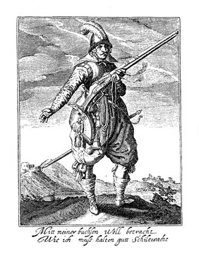 Vintage engraving of thirty years war army costumes