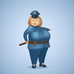 Obraz premium Policewoman in uniform. Cartoon police officer character. Vector illustration