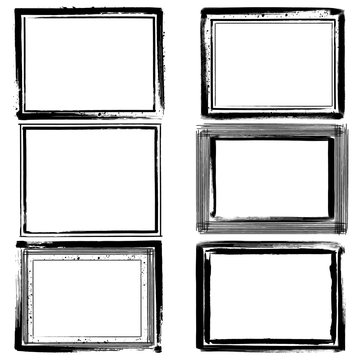 Set of black ink grunge frames on white background. Border frame