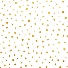 Gold glittering shapes on white background