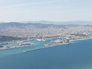 Panoramic view of Barcelona and port in Spain