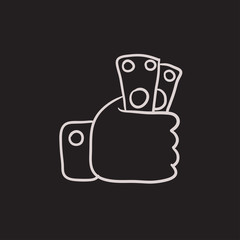 Hand holding money sketch icon.