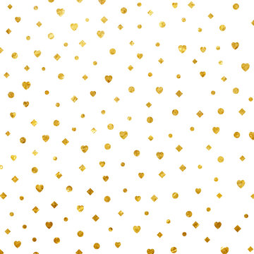 Gold glittering shapes on white background