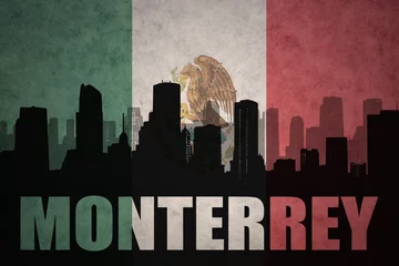 Foto auf Acrylglas abstract silhouette of the city with text Monterrey at the vintage mexican flag © luzitanija