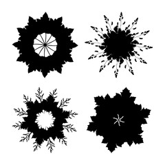 Black leaves round decorative elements. Vector illustration for your design
