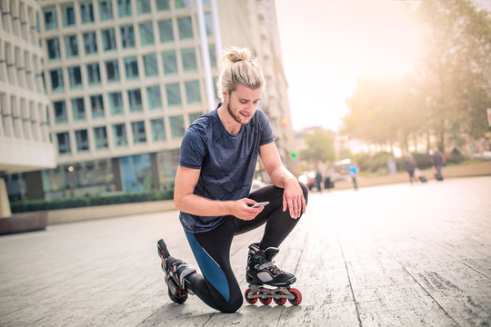 Skater using his phone
