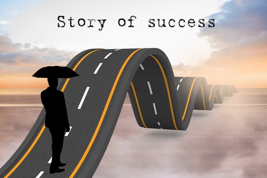 silhouette with wavy road and story of success text