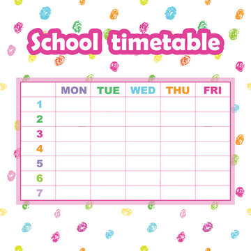 School timetable template for students and pupils. Abstract scribble background. Colorful design element.