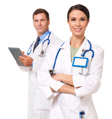 Fototapeta premium Doctor Nurse with digital tablet isolated on white background