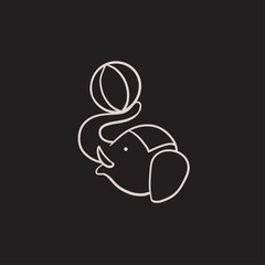 Circus elephant playing with ball sketch icon.