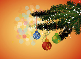 vector illustration of christmas tree with ornaments under christmas tree background