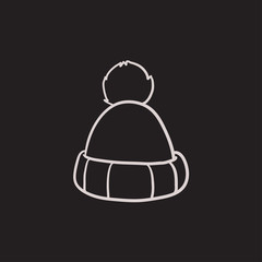 Knitted hat sketch icon.