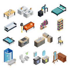 Fototapeta premium Interior Isometric Objects Set