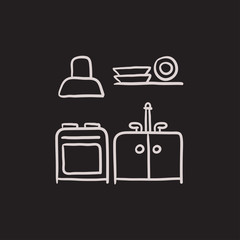 Kitchen interior sketch icon.