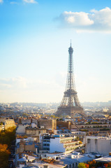 Naklejka premium eiffel tour and Paris cityscape in autumn day, France, retro toned