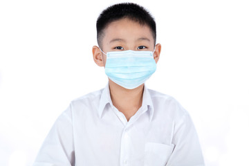 Asian Chinese Student Boy In Uniform Wearing Mask