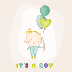 Baby Girl with Balloons - Baby Shower or Arrival Card - in vector