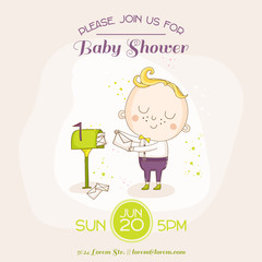 Baby Boy with Mail - Baby Shower or Arrival Card - in vector