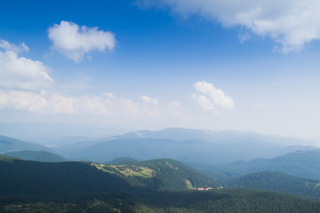 View from the top of the mountain Hoverla, Carpathian Mountains. Hoverla (2061 m) - the highest mountain and the highest peak in the territory of Ukraine.