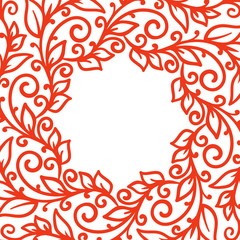 vector, contour illustration, frame, wreath of branches, interlacing, leaves, summer, forest, nature, tree, abstraction, design element