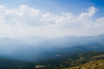 Fototapeta premium View from the top of the mountain Hoverla, Carpathian Mountains. Hoverla (2061 m) - the highest mountain and the highest peak in the territory of Ukraine.