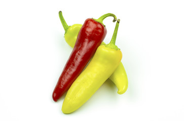 A few yellow, green and red peppers isolated on white
