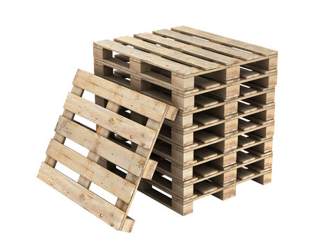 Wooden pallets without shadow on white background 3D illustratio