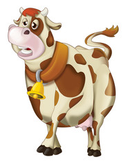 Cartoon cow walking - sleepy or sad - isolated - illustration for children