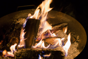 Fireplace at a camp cloesup