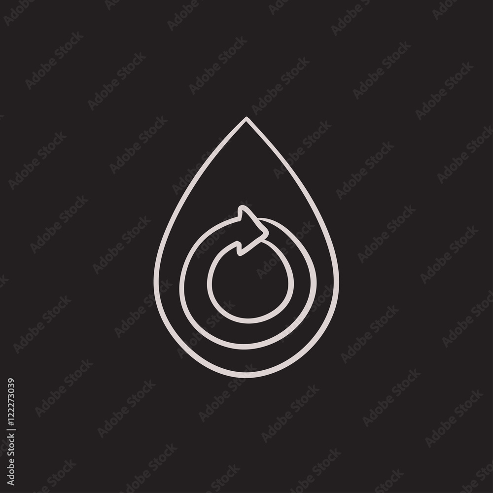 Poster water drop with circular arrow sketch icon.