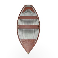Row boat laying in the white. Front view. 3D illustration
