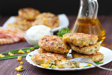 Chicken cutlets with sweet corn and fresh greens